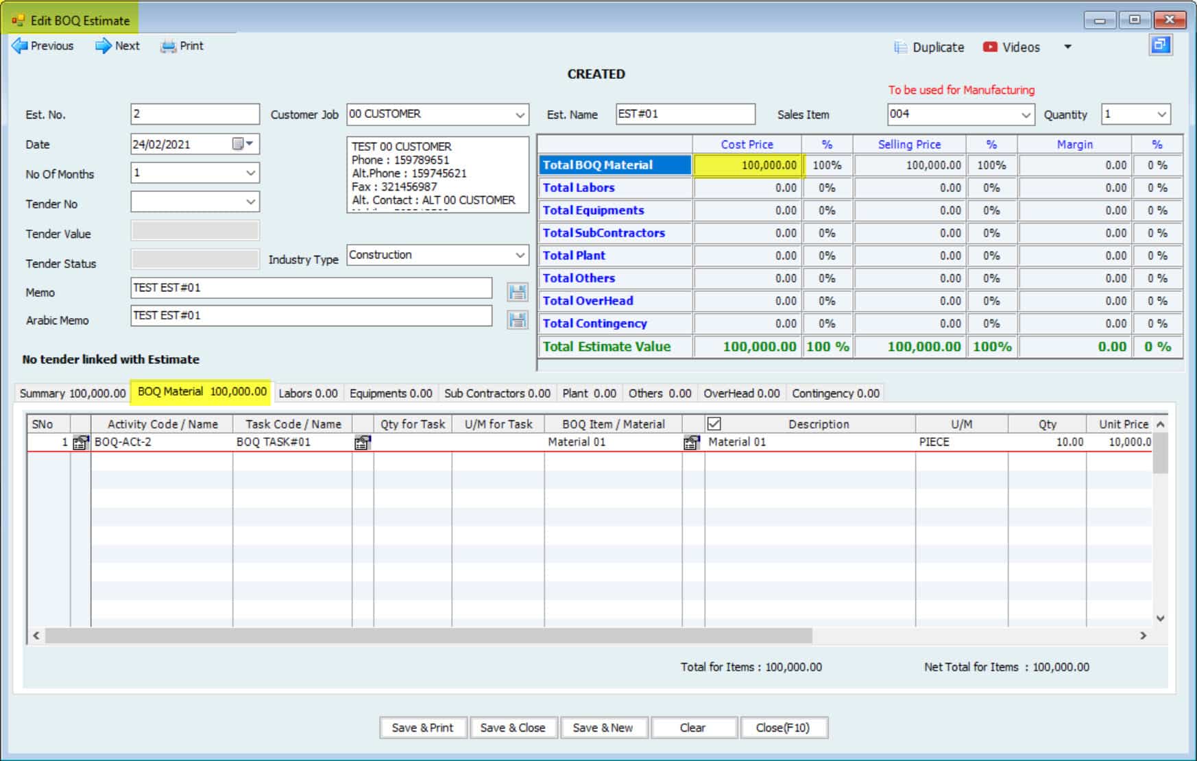 Contracting Estimate - 2