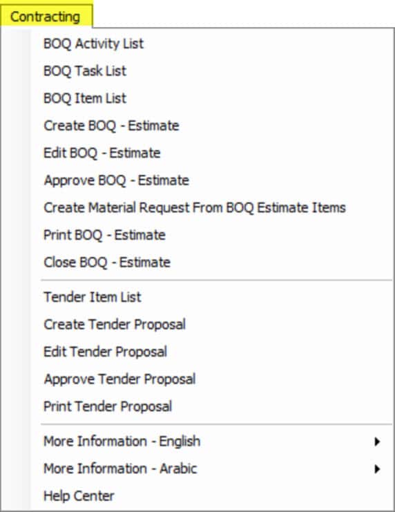 Contracting Menu