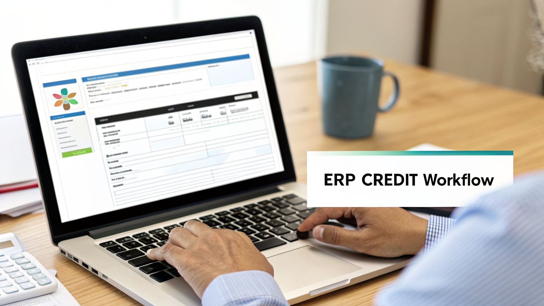 What Is a Credit Note? Essential Guide for UAE Businesses in 2026 4 A person using a laptop to manage an ERP credit workflow with forms on the screen.