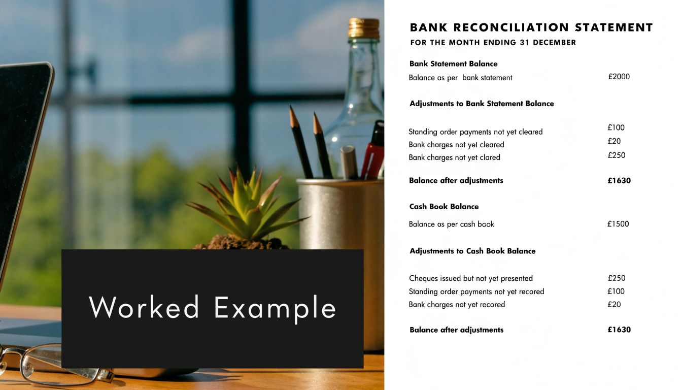 Bank Reconciliation Statement Format A Complete GCC Guide 2 A Bank Reconciliation Statement example showing balances, adjustments, and calculations for December 31st.