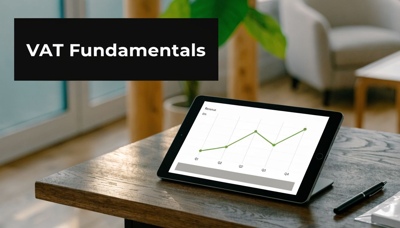 VAT in Saudi Arabia: A 2026 Compliance Guide 1 A tablet on a wooden desk displaying a line graph showing rising business revenue trends.