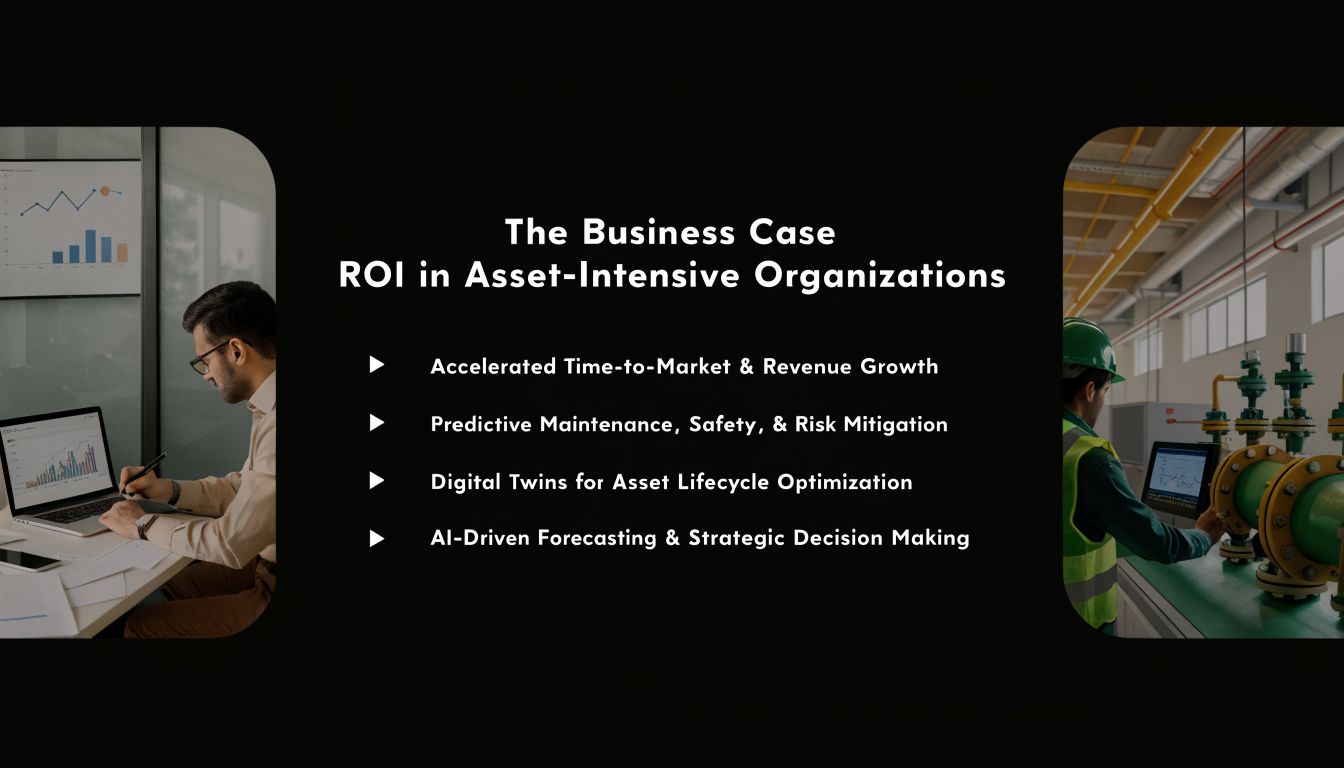 Computer-Aided Facility Management Software for UAE/GCC 2 A professional slide deck presentation showing ROI strategies for asset-intensive organizations with modern analytics and engineering imagery.