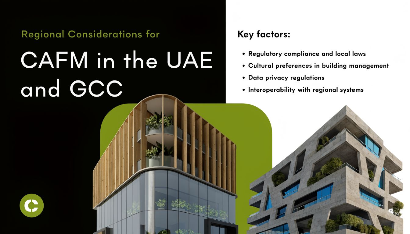 Computer-Aided Facility Management Software for UAE/GCC 4 A professional graphic discussing considerations for computer-aided facility management software in the UAE and GCC region.