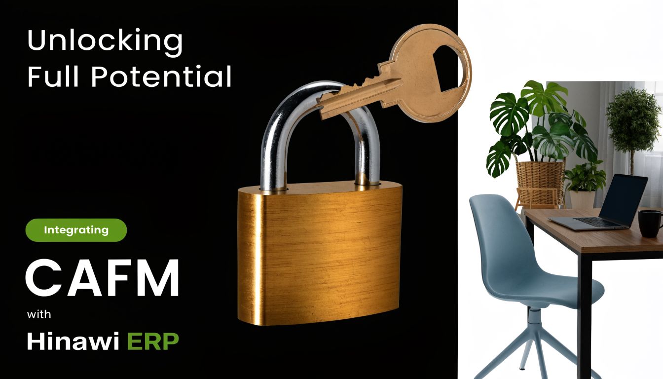 Computer-Aided Facility Management Software for UAE/GCC 3 A padlock with a key and office desk setup to promote computer-aided facility management software integration.