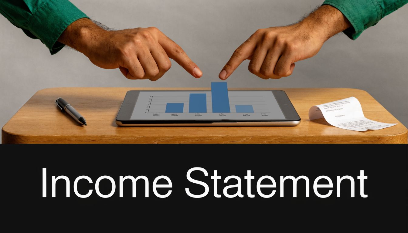 10 Essential Financial Report Examples for GCC Businesses 2 A person analyzing a financial bar chart on a digital tablet displayed with an income statement heading.