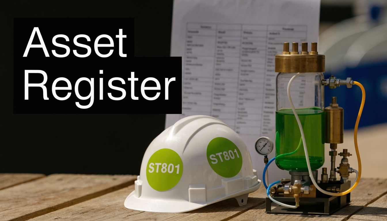 10 Essential Financial Report Examples for GCC Businesses 4 A white construction hard hat and a glass industrial fluid testing device on a wooden surface.