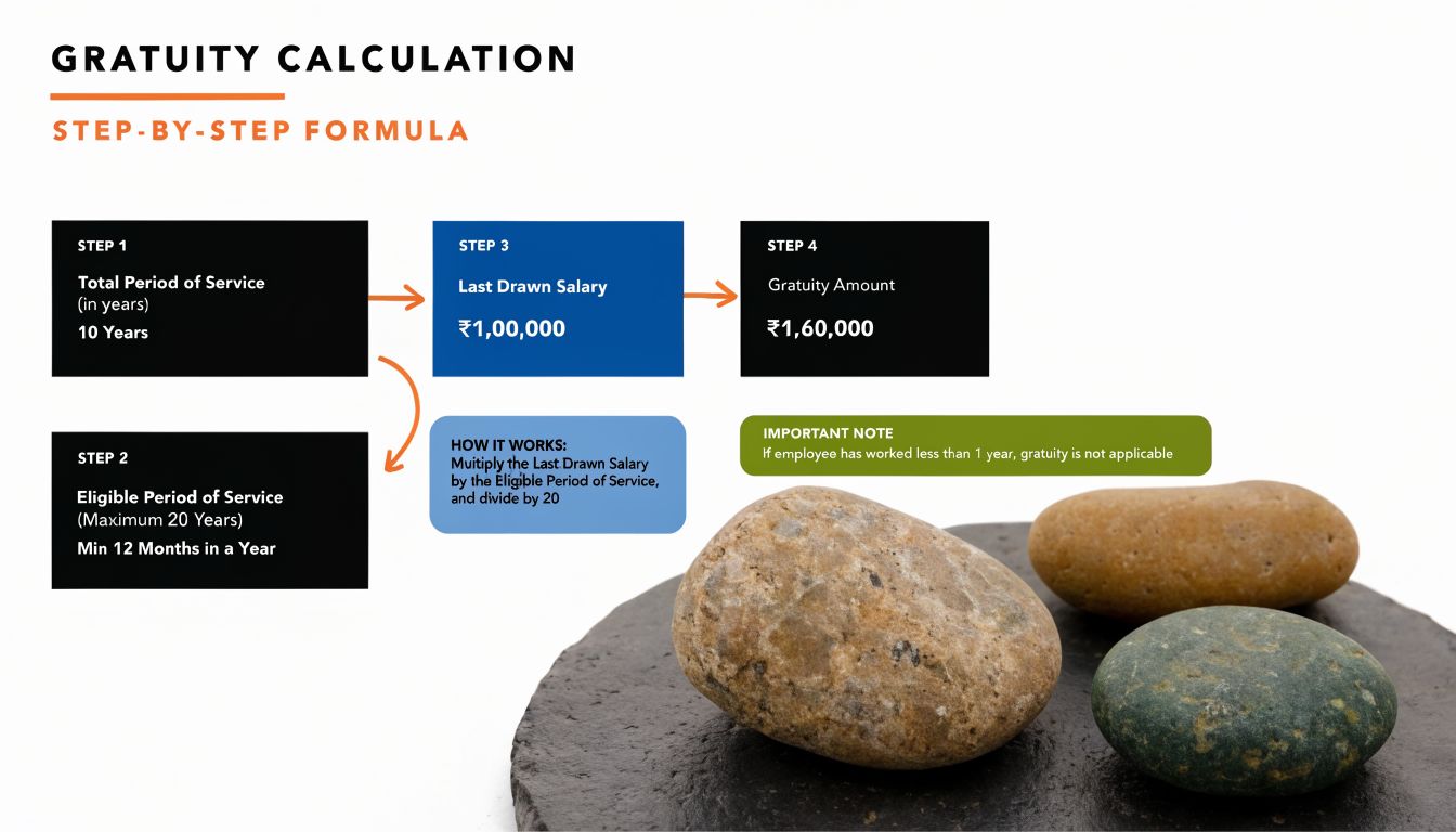 How to Compute Gratuity A UAE & GCC Payroll Guide 2 A step-by-step infographic explaining the formula used for gratuity calculation with an example.