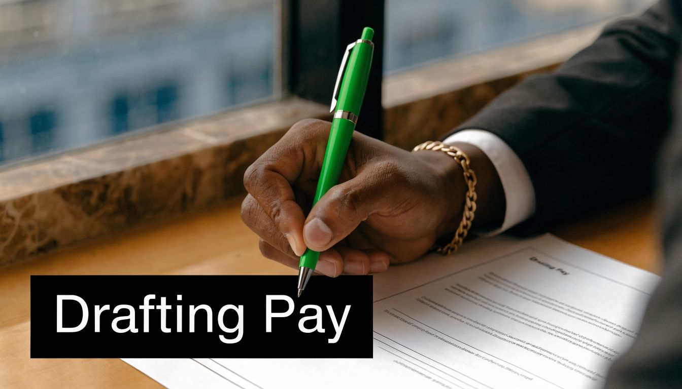 Pay Increment Letter Guide for UAE Businesses 2 A professional in a suit signs a pay increment letter document with a bright green pen.