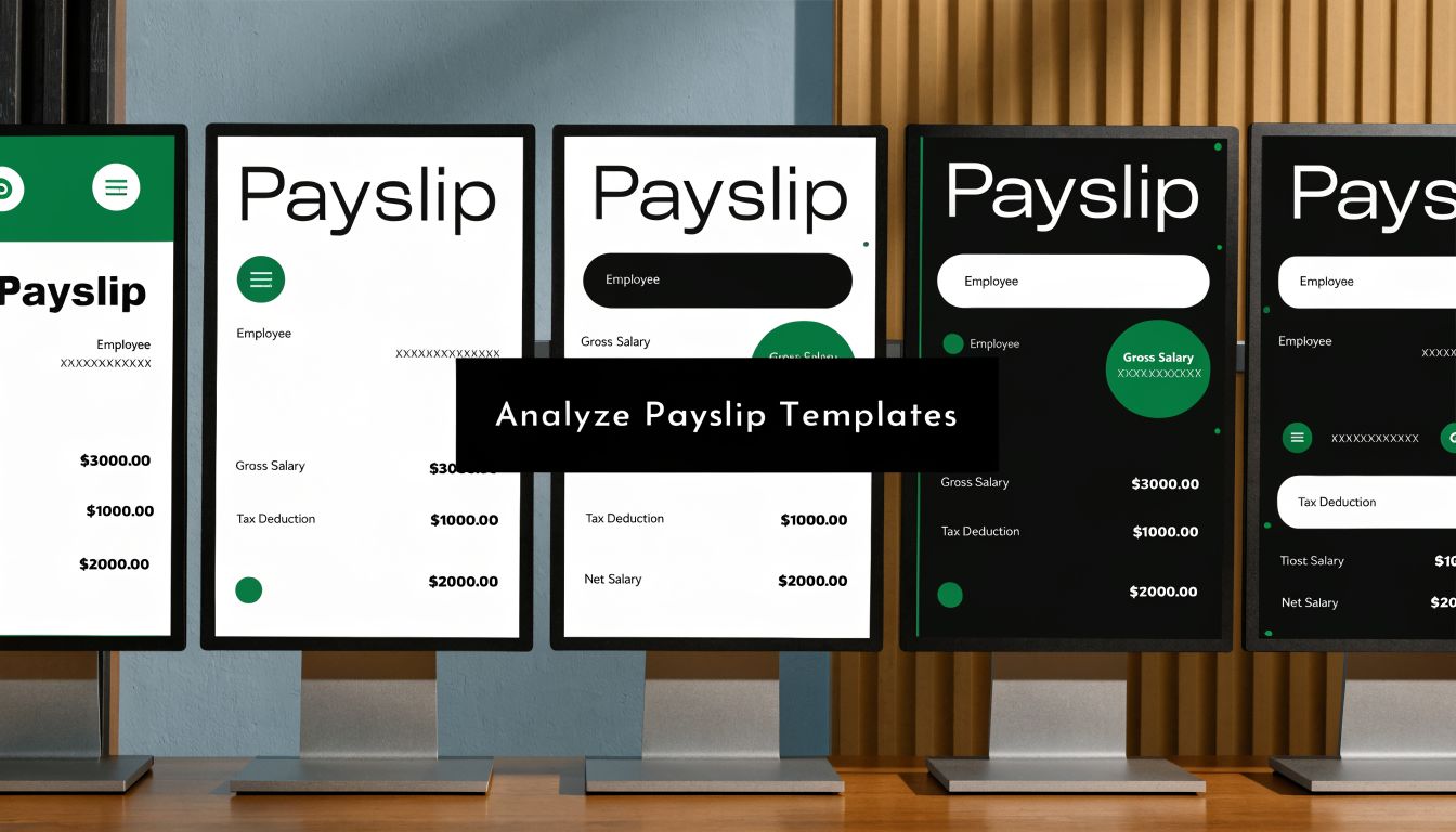Pay Slip Formats A UAE & GCC Guide for 2026 3 A row of computer screens displaying various modern digital pay slip design templates for businesses.