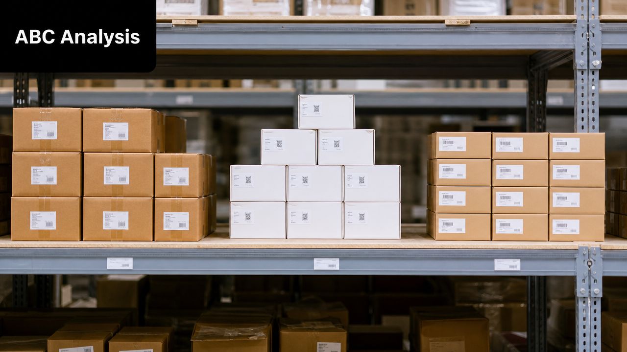Safety Stock Calculation: Master Optimal Inventory in 2026 1 A warehouse shelf filled with organized cardboard and white shipping boxes for inventory management and logistics.