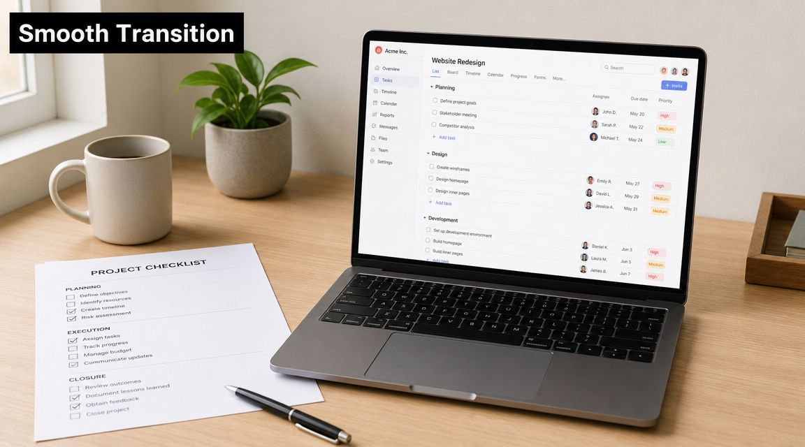 Best Small Business Software for Billing: UAE & GCC 2026 3 A modern workspace with a laptop displaying a project management dashboard next to a paper checklist.