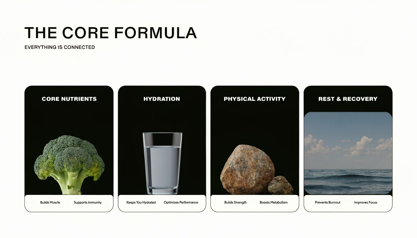 Straight Line Depreciation A Guide for UAE & GCC Businesses 1 A graphic titled The Core Formula showing four lifestyle pillars: Core Nutrients, Hydration, Physical Activity, and Recovery.