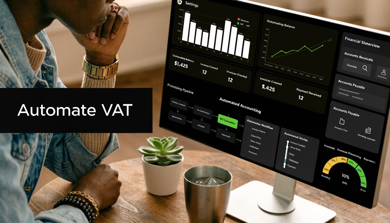 VAT Calculator UAE: Master Your Accurate Reporting 3 A professional analyzing financial data and automated accounting software on a computer screen in an office.