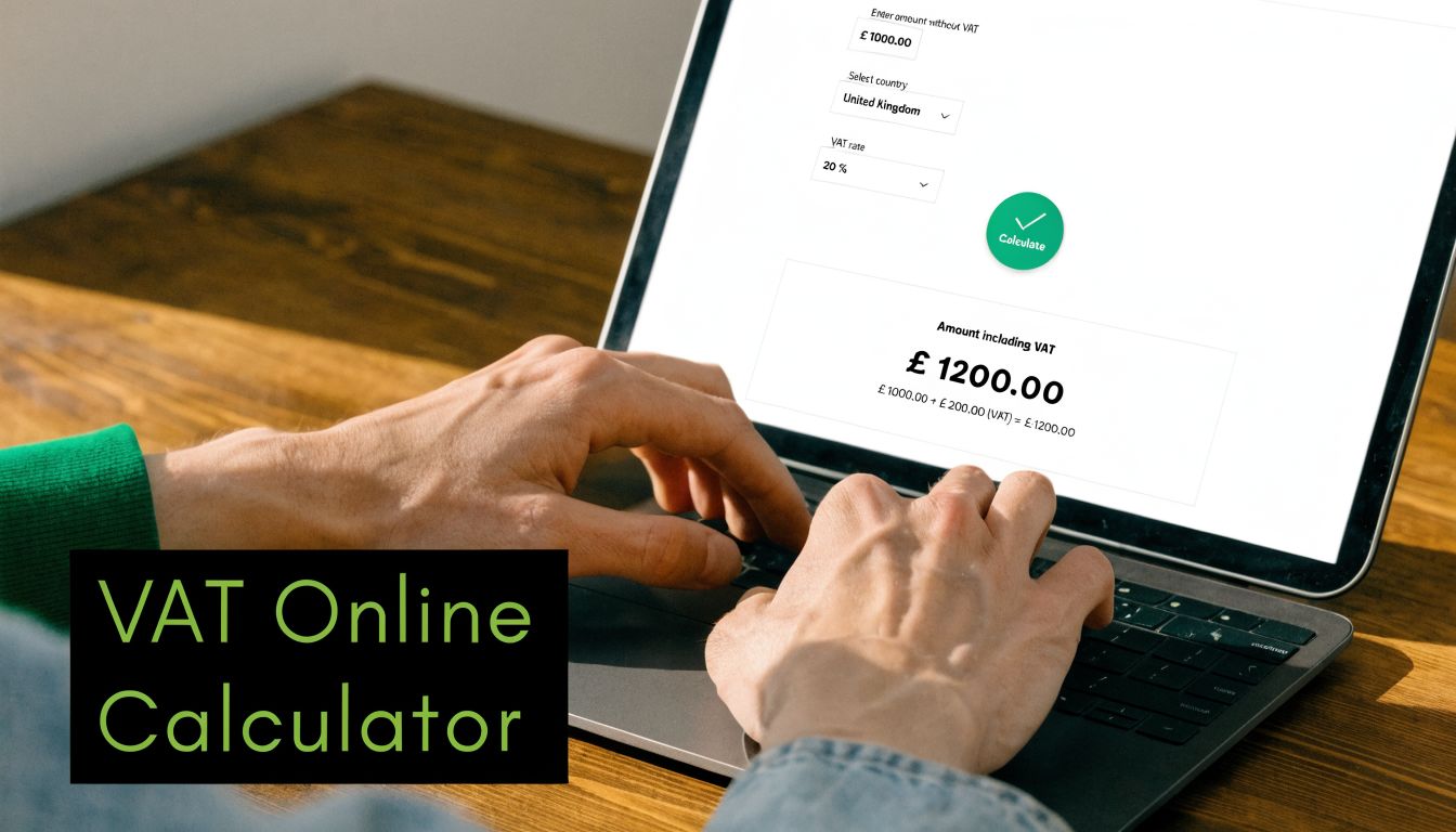 VAT Calculator UAE: Master Your Accurate Reporting 2 A person using a laptop to access an online VAT calculator tool to determine tax amounts.