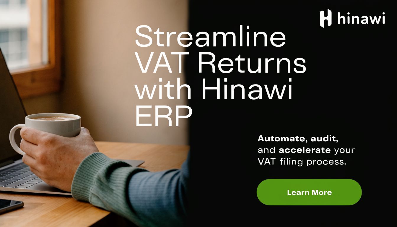 Master Your UAE VAT Tax Filing: A Practical 2026 Guide 3 A person holding a coffee cup while working on a laptop to streamline VAT returns using Hinawi ERP.